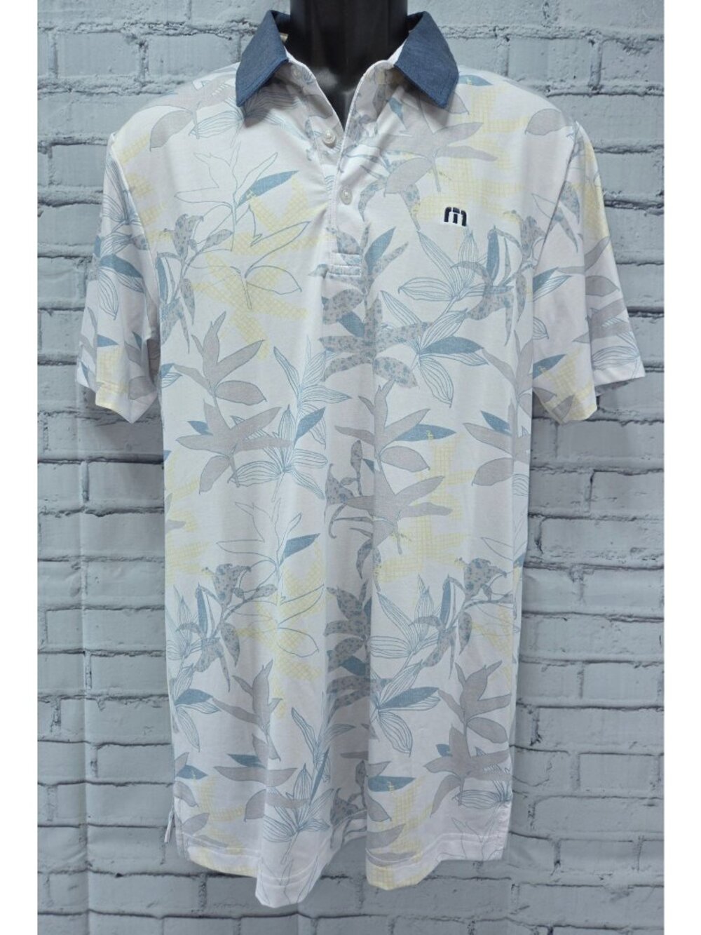 Travis Mathew Mens Floral Polo Shirt Medium White/Blue/Yellow